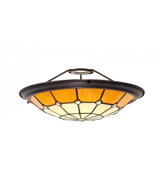 1 Light Ceiling Pendant E27 With 35cm Tiffany Shade, Beige, Clear Crystal Centre, Aged Antique Brass Trim, Black - 11