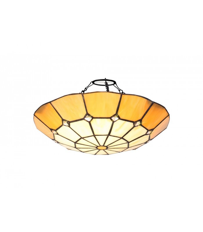 1 Light Ceiling Pendant E27 With 35cm Tiffany Shade, Beige, Clear Crystal Centre, Aged Antique Brass Trim, Black - 12