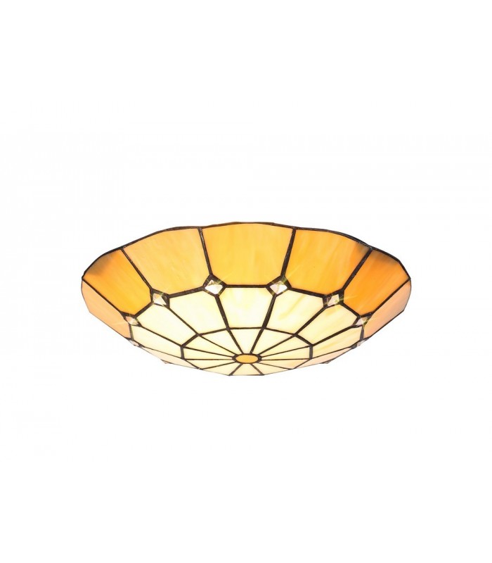 1 Light Ceiling Pendant E27 With 35cm Tiffany Shade, Beige, Clear Crystal Centre, Aged Antique Brass Trim, Black - 13