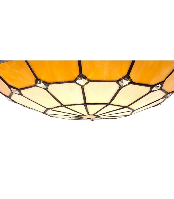 1 Light Ceiling Pendant E27 With 35cm Tiffany Shade, Beige, Clear Crystal Centre, Aged Antique Brass Trim, Black - 14