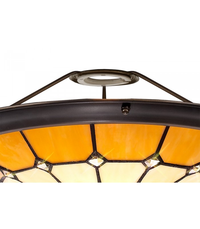 1 Light Ceiling Pendant E27 With 35cm Tiffany Shade, Beige, Clear Crystal Centre, Aged Antique Brass Trim, Black - 16