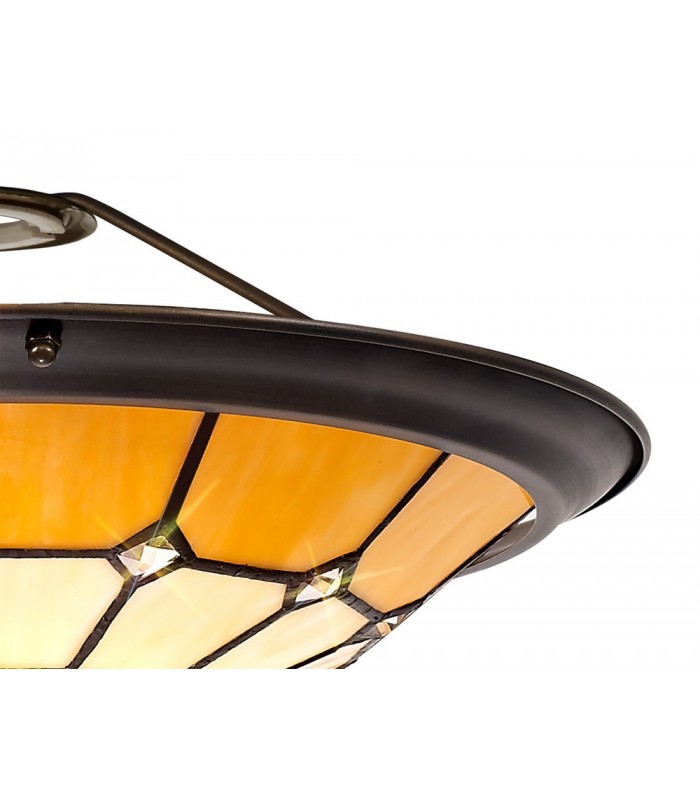 1 Light Ceiling Pendant E27 With 35cm Tiffany Shade, Beige, Clear Crystal Centre, Aged Antique Brass Trim, Black - 17