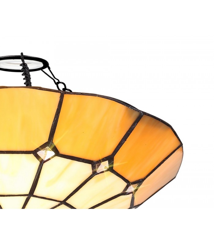 1 Light Ceiling Pendant E27 With 35cm Tiffany Shade, Beige, Clear Crystal Centre, Aged Antique Brass Trim, Black - 18