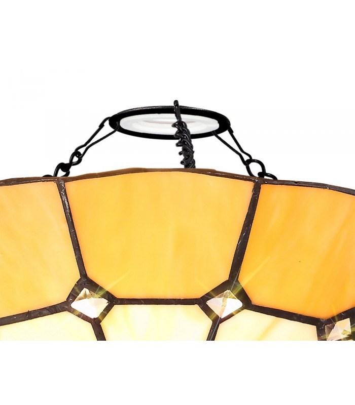 1 Light Ceiling Pendant E27 With 35cm Tiffany Shade, Beige, Clear Crystal Centre, Aged Antique Brass Trim, Black - 19