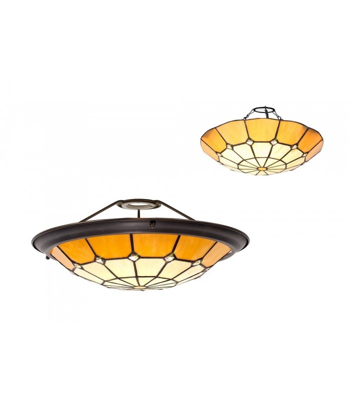 1 Light Ceiling Pendant E27 With 35cm Tiffany Shade, Beige, Clear Crystal Centre, Aged Antique Brass Trim, Black - 20