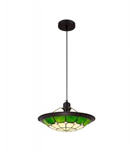1 Light Ceiling Pendant E27 With 35cm Tiffany Shade, Green, Clear Crystal Centre, Aged Antique Brass Trim, Black - 1