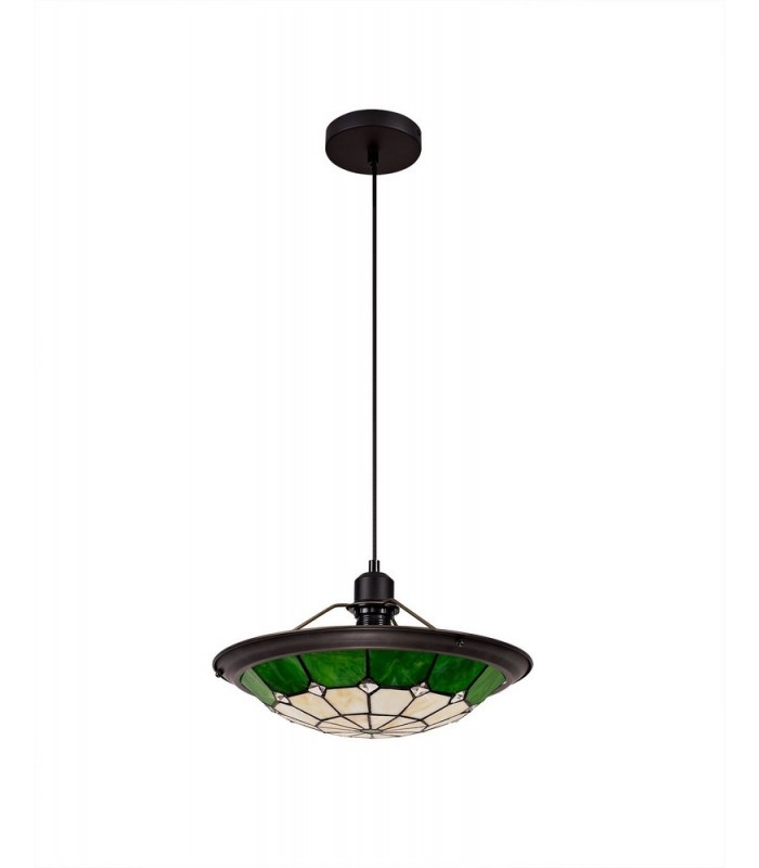 1 Light Ceiling Pendant E27 With 35cm Tiffany Shade, Green, Clear Crystal Centre, Aged Antique Brass Trim, Black - 4