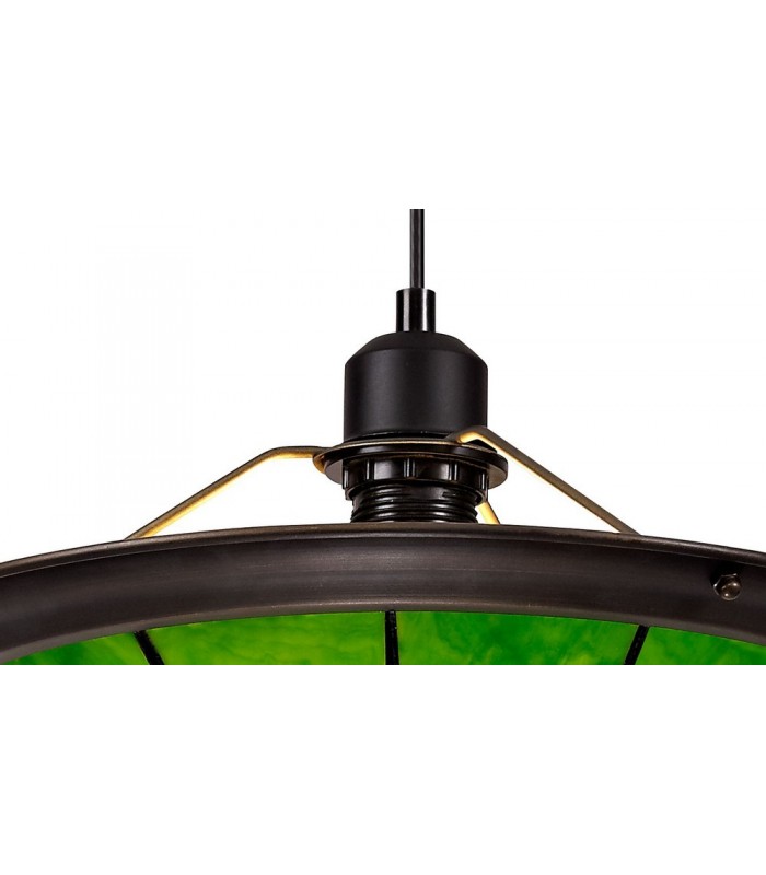 1 Light Ceiling Pendant E27 With 35cm Tiffany Shade, Green, Clear Crystal Centre, Aged Antique Brass Trim, Black - 8
