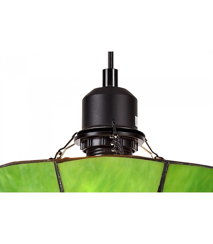 1 Light Ceiling Pendant E27 With 35cm Tiffany Shade, Green, Clear Crystal Centre, Aged Antique Brass Trim, Black - 9