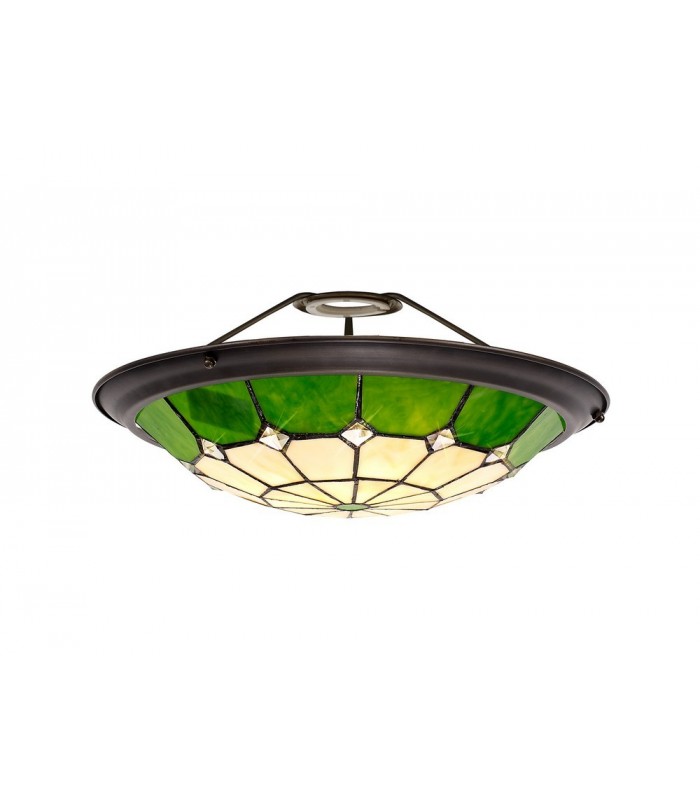 1 Light Ceiling Pendant E27 With 35cm Tiffany Shade, Green, Clear Crystal Centre, Aged Antique Brass Trim, Black - 11
