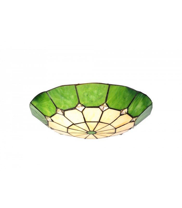 1 Light Ceiling Pendant E27 With 35cm Tiffany Shade, Green, Clear Crystal Centre, Aged Antique Brass Trim, Black - 13