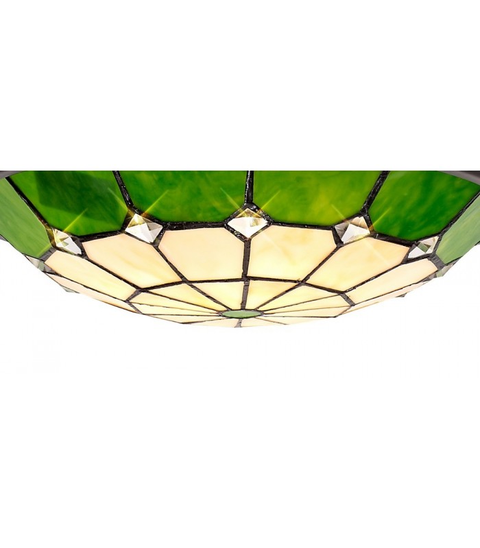 1 Light Ceiling Pendant E27 With 35cm Tiffany Shade, Green, Clear Crystal Centre, Aged Antique Brass Trim, Black - 14
