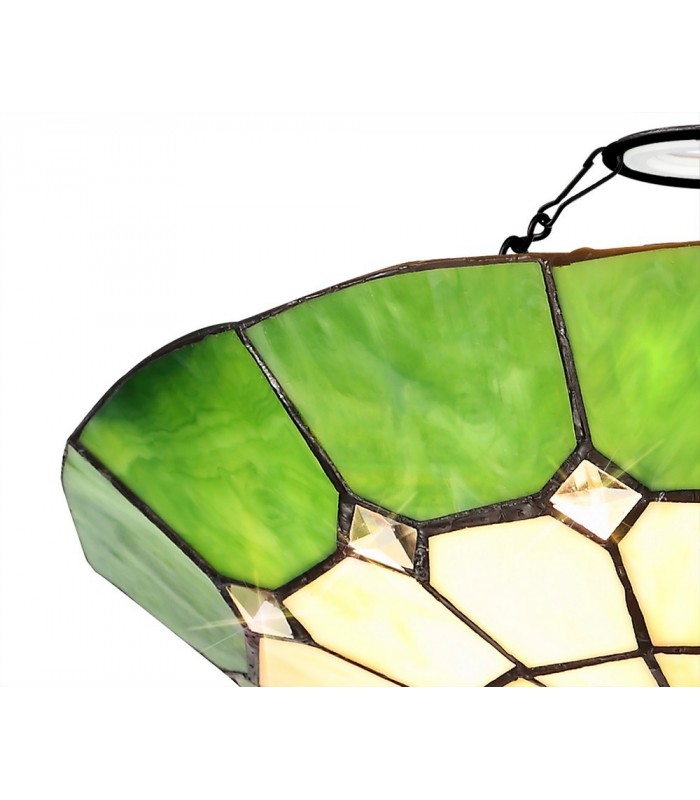 1 Light Ceiling Pendant E27 With 35cm Tiffany Shade, Green, Clear Crystal Centre, Aged Antique Brass Trim, Black - 18