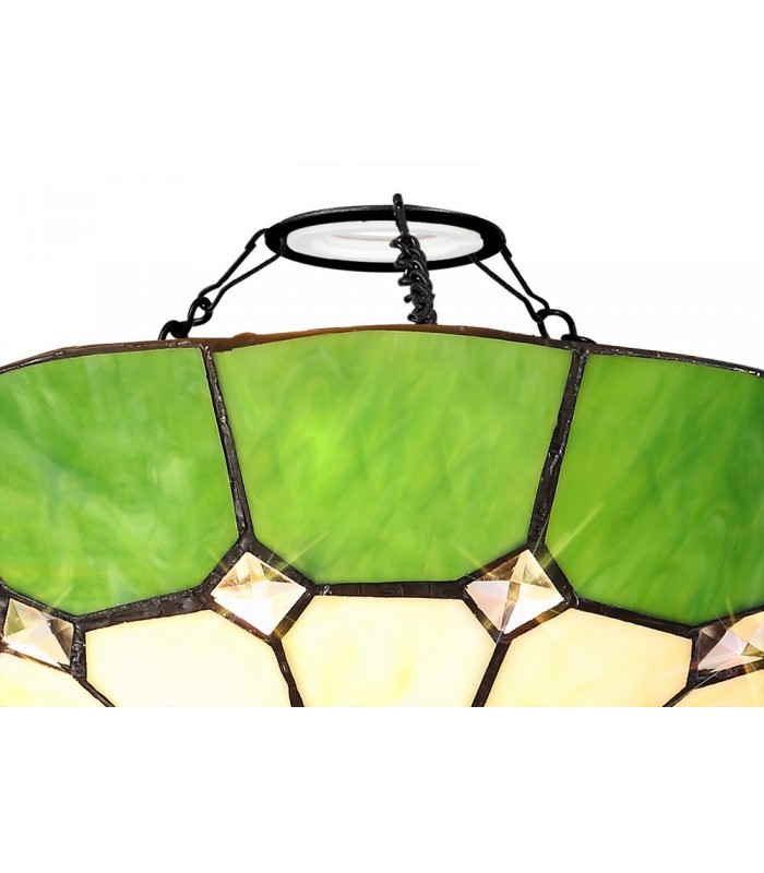 1 Light Ceiling Pendant E27 With 35cm Tiffany Shade, Green, Clear Crystal Centre, Aged Antique Brass Trim, Black - 19