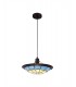 1 Light Ceiling Pendant E27 With 35cm Tiffany Shade, Rich Blue, Clear Crystal Centre, Aged Antique Brass Trim, Black - 1