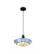 1 Light Ceiling Pendant E27 With 35cm Tiffany Shade, Rich Blue, Clear Crystal Centre, Aged Antique Brass Trim, Black - 5