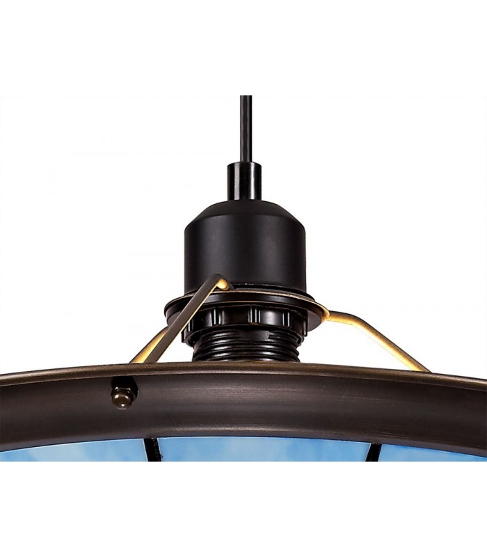 1 Light Ceiling Pendant E27 With 35cm Tiffany Shade, Rich Blue, Clear Crystal Centre, Aged Antique Brass Trim, Black - 8