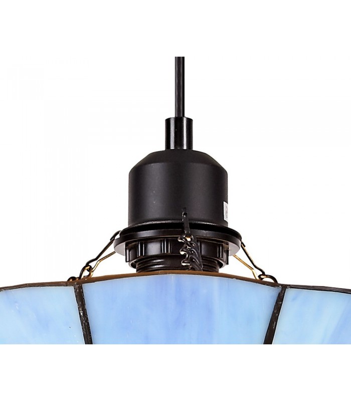 1 Light Ceiling Pendant E27 With 35cm Tiffany Shade, Rich Blue, Clear Crystal Centre, Aged Antique Brass Trim, Black - 9