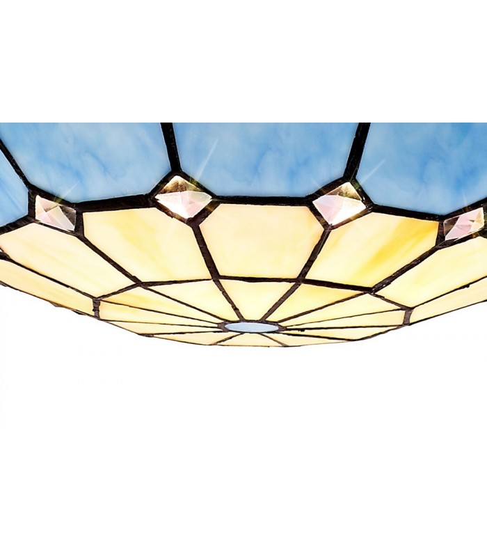 1 Light Ceiling Pendant E27 With 35cm Tiffany Shade, Rich Blue, Clear Crystal Centre, Aged Antique Brass Trim, Black - 10