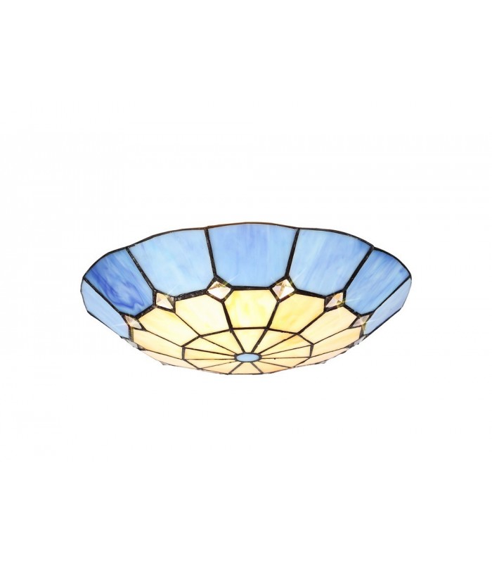 1 Light Ceiling Pendant E27 With 35cm Tiffany Shade, Rich Blue, Clear Crystal Centre, Aged Antique Brass Trim, Black - 13