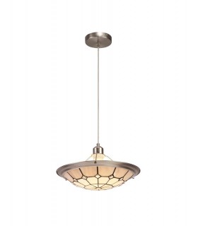 1 Light Ceiling Pendant E27 With 35cm Tiffany Shade, Grey, Crystal Centre, Satin Nickel Brass Trim, Satin Nickel - 1