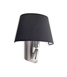 1+1 Light Indoor Wall Lamp Satin Nickel with Black Shade, E27 - 1