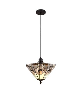 1 Light Uplighter Ceiling Pendant E27 With 30cm Tiffany Shade, White, Grey, Black, Clear Crystal - 1