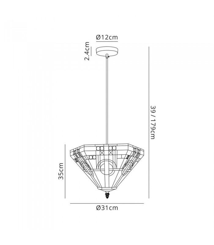 1 Light Uplighter Ceiling Pendant E27 With 30cm Tiffany Shade, White, Grey, Black, Clear Crystal - 2