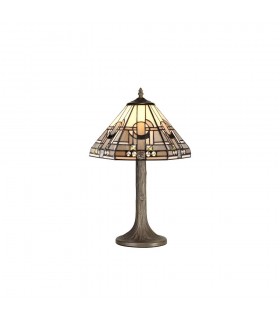 1 Light Tree Like Table Lamp E27 With 30cm Tiffany Shade, White, Grey, Black, Clear Crystal, Aged Antique Brass - 1