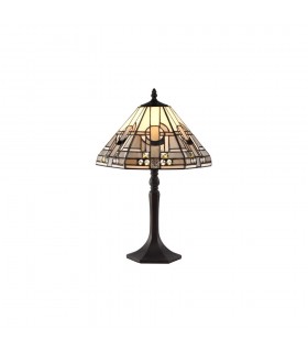 1 Light Octagonal Table Lamp E27 With 30cm Tiffany Shade, White, Grey, Black, Clear Crystal, Aged Antique Brass - 1