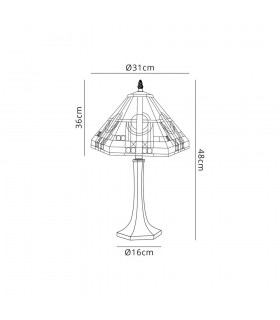 1 Light Octagonal Table Lamp E27 With 30cm Tiffany Shade, White, Grey, Black, Clear Crystal, Aged Antique Brass - 2
