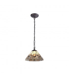 1 Light Downlighter Ceiling Pendant E27 With 30cm Tiffany Shade, White, Grey, Black, Clear Crystal, Aged Antique Brass - 1