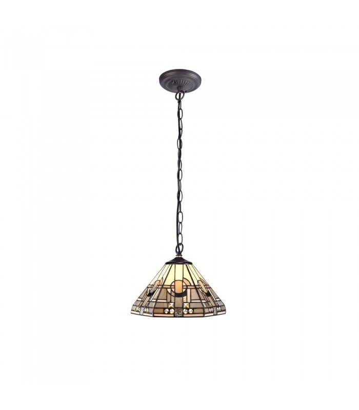 1 Light Downlighter Ceiling Pendant E27 With 30cm Tiffany Shade, White, Grey, Black, Clear Crystal, Aged Antique Brass - 1