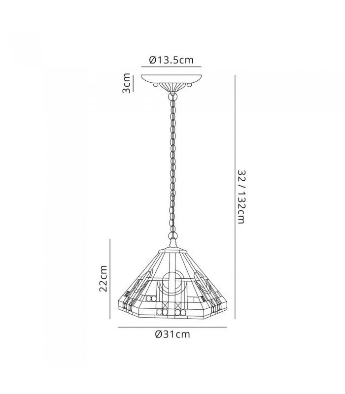 1 Light Downlighter Ceiling Pendant E27 With 30cm Tiffany Shade, White, Grey, Black, Clear Crystal, Aged Antique Brass - 2