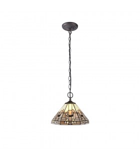 2 Light Downlighter Ceiling Pendant E27 With 30cm Tiffany Shade, White, Grey, Black, Clear Crystal, Aged Antique Brass - 1