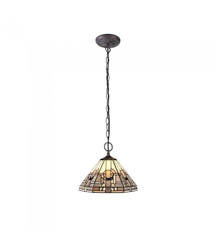 2 Light Downlighter Ceiling Pendant E27 With 30cm Tiffany Shade, White, Grey, Black, Clear Crystal, Aged Antique Brass - 1