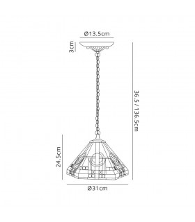 2 Light Downlighter Ceiling Pendant E27 With 30cm Tiffany Shade, White, Grey, Black, Clear Crystal, Aged Antique Brass - 2