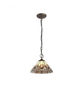 3 Light Downlighter Ceiling Pendant E27 With 30cm Tiffany Shade, White, Grey, Black, Clear Crystal, Aged Antique Brass - 1