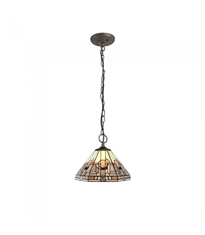 3 Light Downlighter Ceiling Pendant E27 With 30cm Tiffany Shade, White, Grey, Black, Clear Crystal, Aged Antique Brass - 1