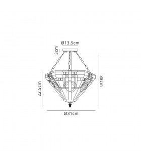 3 Light E27 Semi Flush Ceiling With Tiffany Shade 30cm Shade, White, Grey, Black, Clear Crystal, Aged Antique Brass - 2