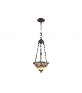 2 Light Uplighter Ceiling Pendant E27 With 30cm Tiffany Shade, White, Grey, Black, Clear Crystal, Aged Antique Brass - 1