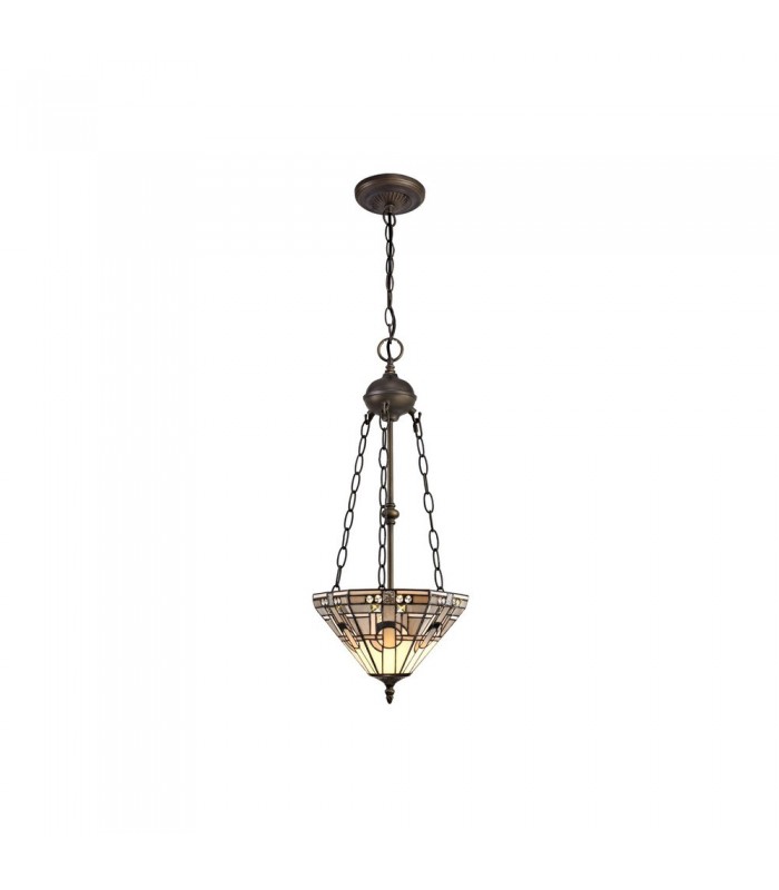 2 Light Uplighter Ceiling Pendant E27 With 30cm Tiffany Shade, White, Grey, Black, Clear Crystal, Aged Antique Brass - 1