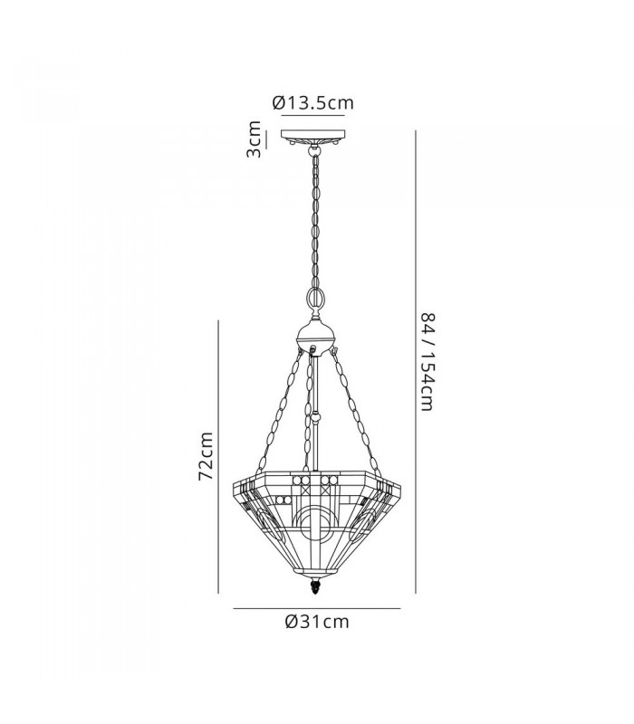 2 Light Uplighter Ceiling Pendant E27 With 30cm Tiffany Shade, White, Grey, Black, Clear Crystal, Aged Antique Brass - 2