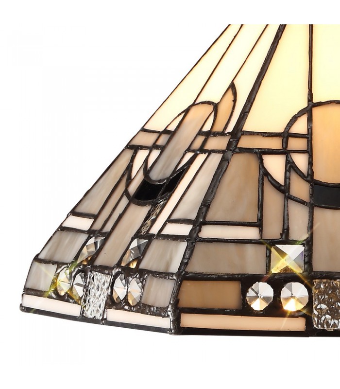 2 Light Uplighter Ceiling Pendant E27 With 30cm Tiffany Shade, White, Grey, Black, Clear Crystal, Aged Antique Brass - 4