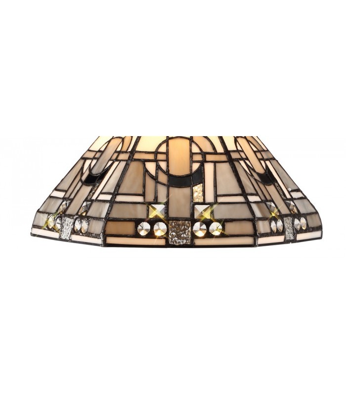 2 Light Uplighter Ceiling Pendant E27 With 30cm Tiffany Shade, White, Grey, Black, Clear Crystal, Aged Antique Brass - 6