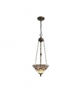 3 Light Uplighter Ceiling Pendant E27 With 30cm Tiffany Shade, White, Grey, Black, Clear Crystal, Aged Antique Brass - 1