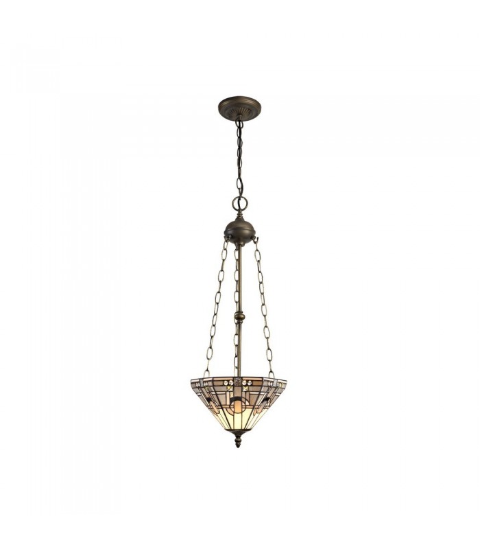 3 Light Uplighter Ceiling Pendant E27 With 30cm Tiffany Shade, White, Grey, Black, Clear Crystal, Aged Antique Brass - 1