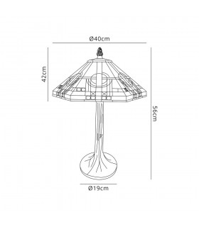 2 Light Tree Like Table Lamp E27 With 40cm Tiffany Shade, White, Grey, Black, Clear Crystal, Aged Antique Brass - 2