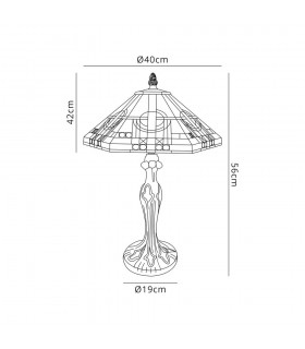 2 Light Curved Table Lamp E27 With 40cm Tiffany Shade, White, Grey, Black, Clear Crystal, Aged Antique Brass - 2