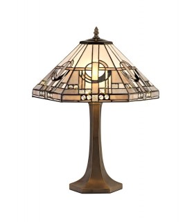 2 Light Octagonal Table Lamp E27 With 40cm Tiffany Shade, White, Grey, Black, Clear Crystal, Aged Antique Brass - 1